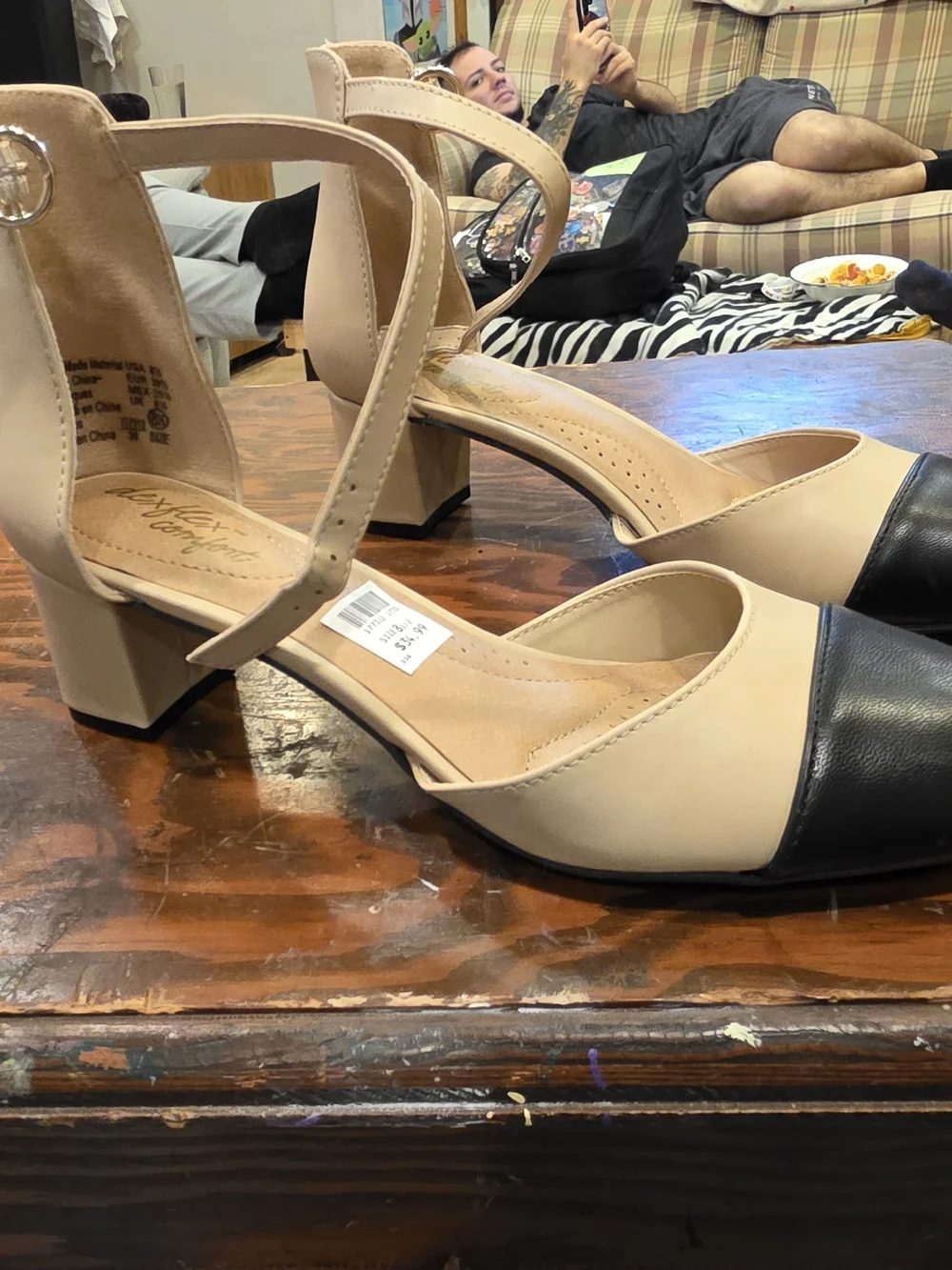 Classic Two-Tone Pointed Toe Ankle Strap Pumps